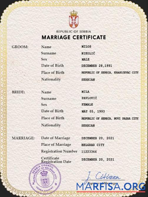 Downloadable Serbia marriage certificate PSD template